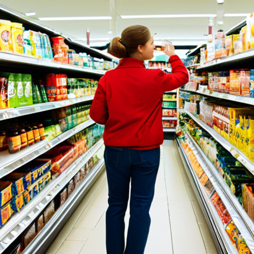 소비자 행동 연구와 응용 사례 - Retail Psychology**
"A brightly lit, bustling supermarket aisle, fully clothed shoppers browsing va...