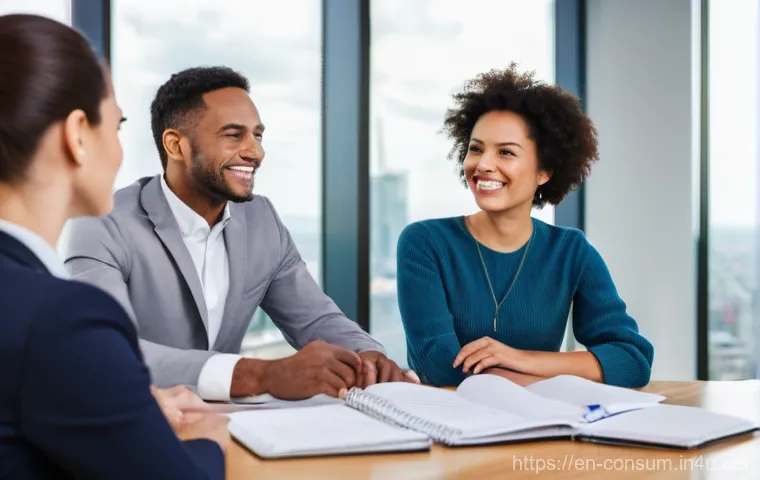 소비자중심 사고 훈련 워크숍 - **Prompt:** A diverse group of four business professionals (two men, two women, aged 30s-50s, dresse...