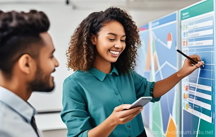 소비자중심 사고 훈련 워크숍 - **Prompt:** A diverse group of four business professionals (two men, two women, aged 30s-50s, dresse...