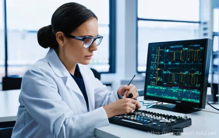 소비자전문기술사와 관련된 직무별 사례 - **Prompt:** A diverse team of four Consumer Professional Engineers, two men and two women of varying...