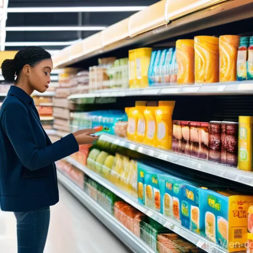 소비자 보호와 관련된 공공정책 사례 - **Prompt:** A young, diverse adult consumer, dressed in fashionable smart-casual attire, stands in a...