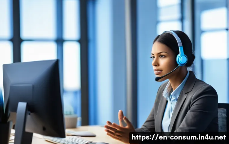 소비자 불만 처리 사례를 통한 학습법 - A professional customer service representative calmly listening to a frustrated customer on a headse...