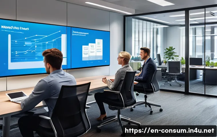 소비자중심 경영을 통한 고객 만족과 성공 사례 - A modern office setting with diverse employees engaging in a collaborative meeting focused on custom...