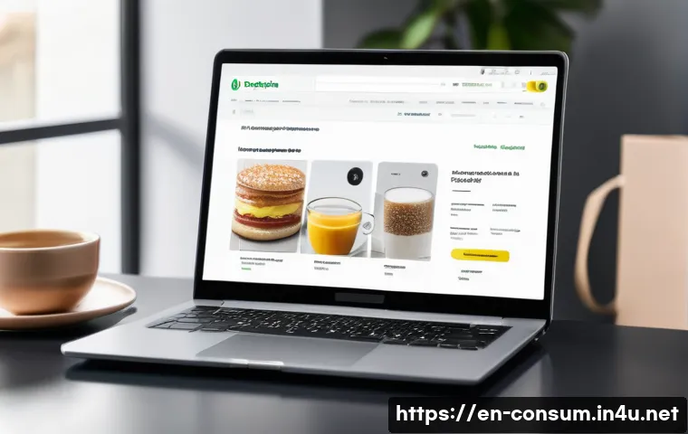 소비자 보호와 관련된 글로벌 사례 분석 - A modern European Union consumer shopping online, viewing a detailed product page on a sleek laptop ...