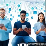 소비자 보호와 관련된 최신 연구 자료 - A modern digital illustration of a diverse group of consumers using smartphones and laptops in a bri...