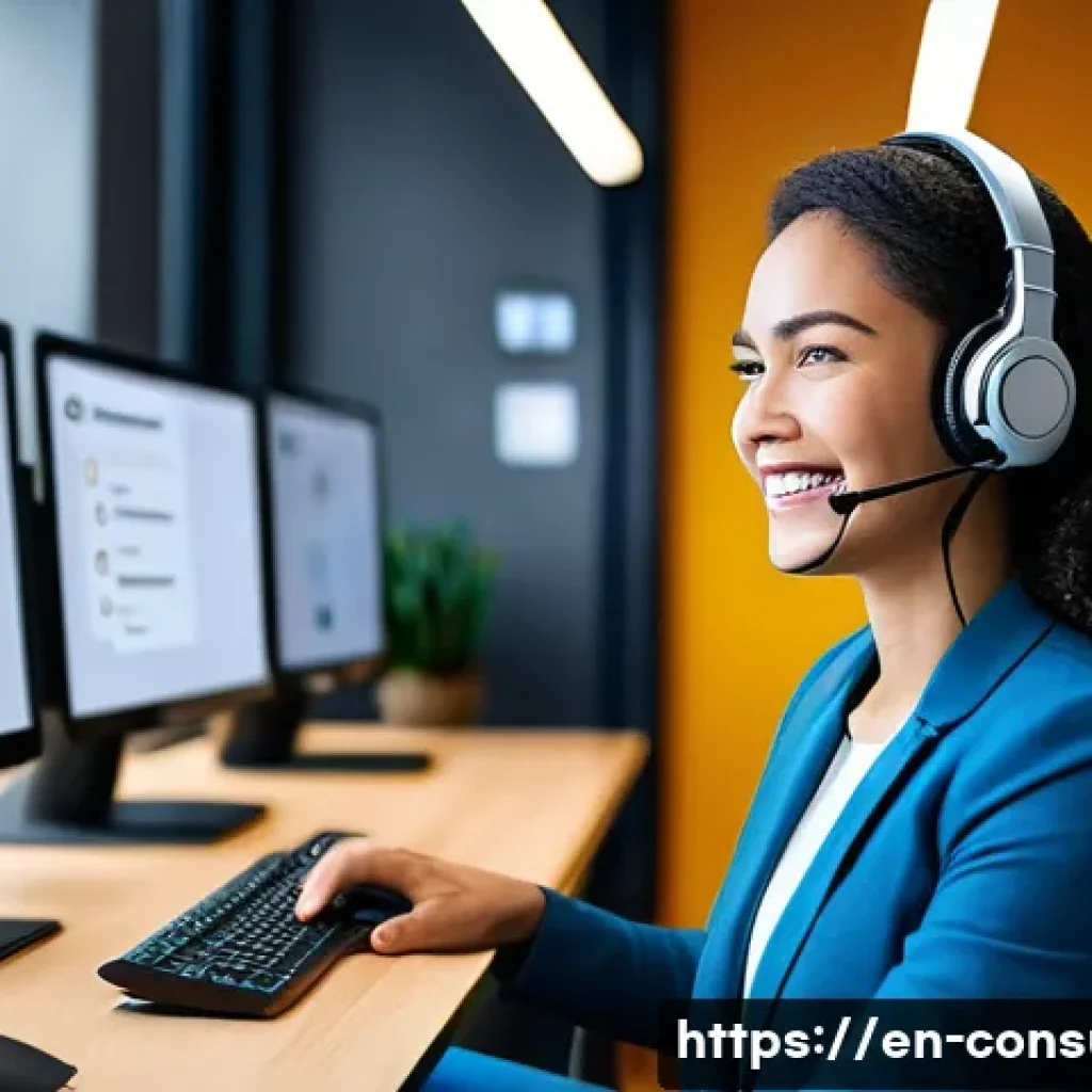 소비자 불만 처리 프로세스 설계 - A modern, bright customer service center with diverse communication channels visibly represented: a ...