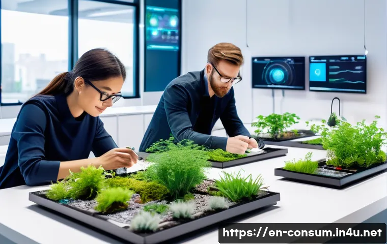 소비자전문기술사와 지속 가능성 경영 - A modern product development lab scene showcasing engineers and designers collaborating on eco-frien...