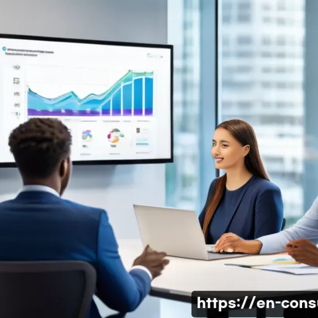 소비자중심 경영을 통한 기업 성공 전략 - A modern office environment with diverse employees engaged in a collaborative meeting focused on cus...