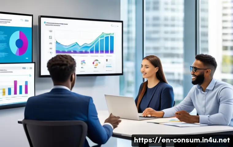 소비자중심 경영을 통한 기업 성공 전략 - A modern office environment with diverse employees engaged in a collaborative meeting focused on cus...