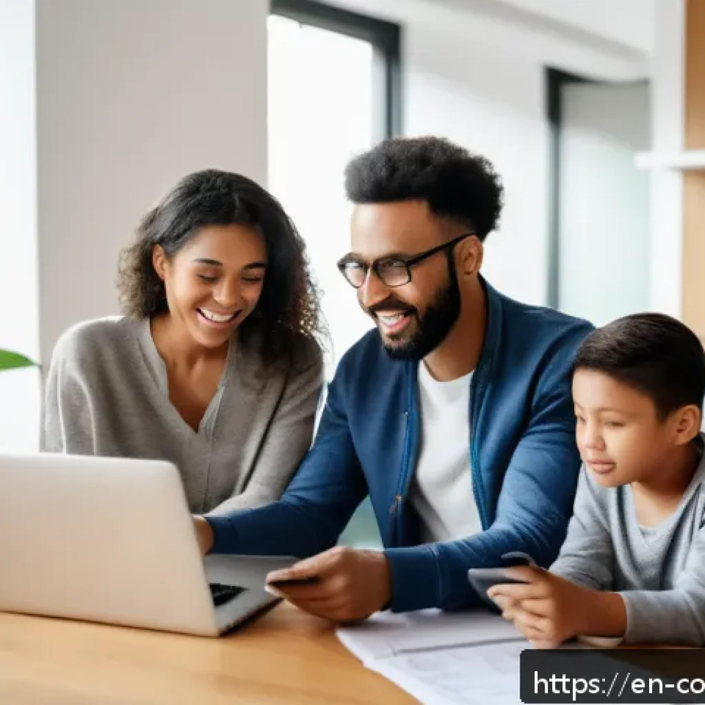 소비자 피해 예방을 위한 실무 사례 - A diverse family of four in a modern living room, attentively reviewing documents and phone call log...