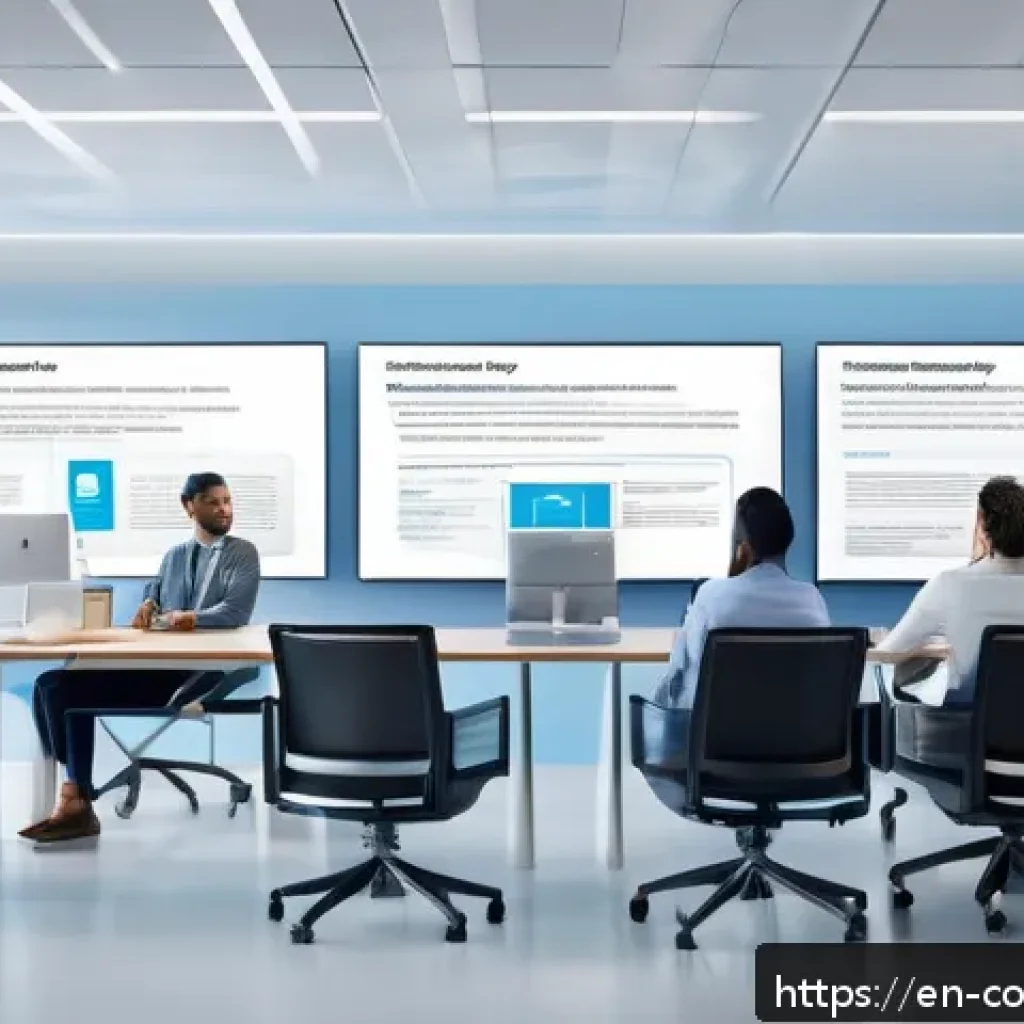 소비자 보호를 위한 정책 제언 - A modern digital workspace scene showing a diverse group of professionals reviewing clear, concise t...