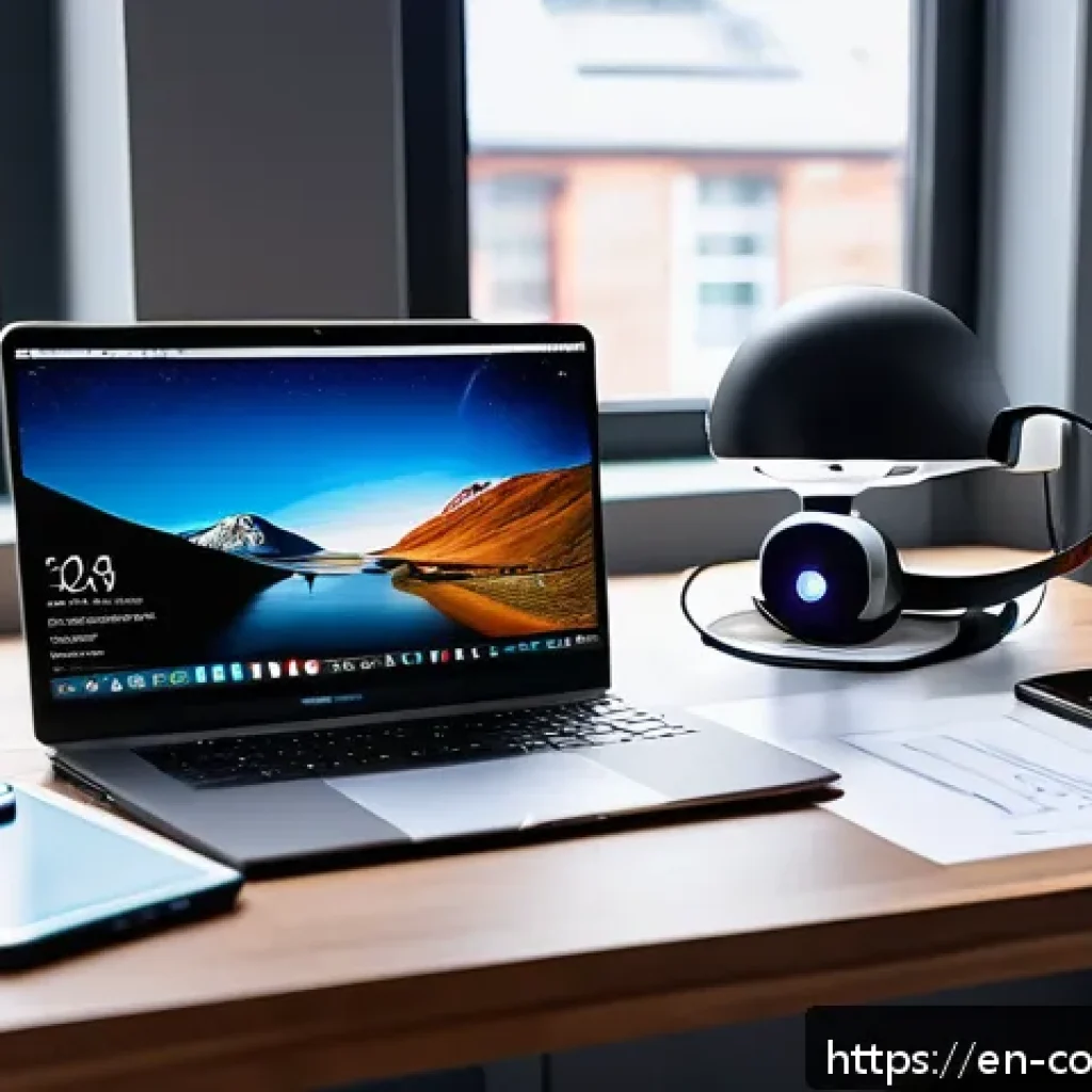 소비자전문기술사의 주요 역할과 책임 - A modern tech reviewer’s workspace featuring a sleek laptop, multiple smartphones, and a VR headset ...