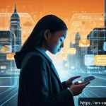 소비자 보호와 관련된 주요 이슈 연구와 분석 사례 - A detailed, modern digital privacy concept illustration showing a person using a smartphone surround...