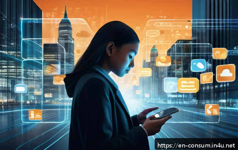 소비자 보호와 관련된 주요 이슈 연구와 분석 사례 - A detailed, modern digital privacy concept illustration showing a person using a smartphone surround...