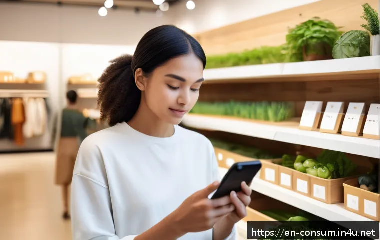 소비자 행동 분석을 통한 시장 변화 탐구 - A modern, eco-conscious consumer shopping in a bright, minimalist store filled with sustainable prod...